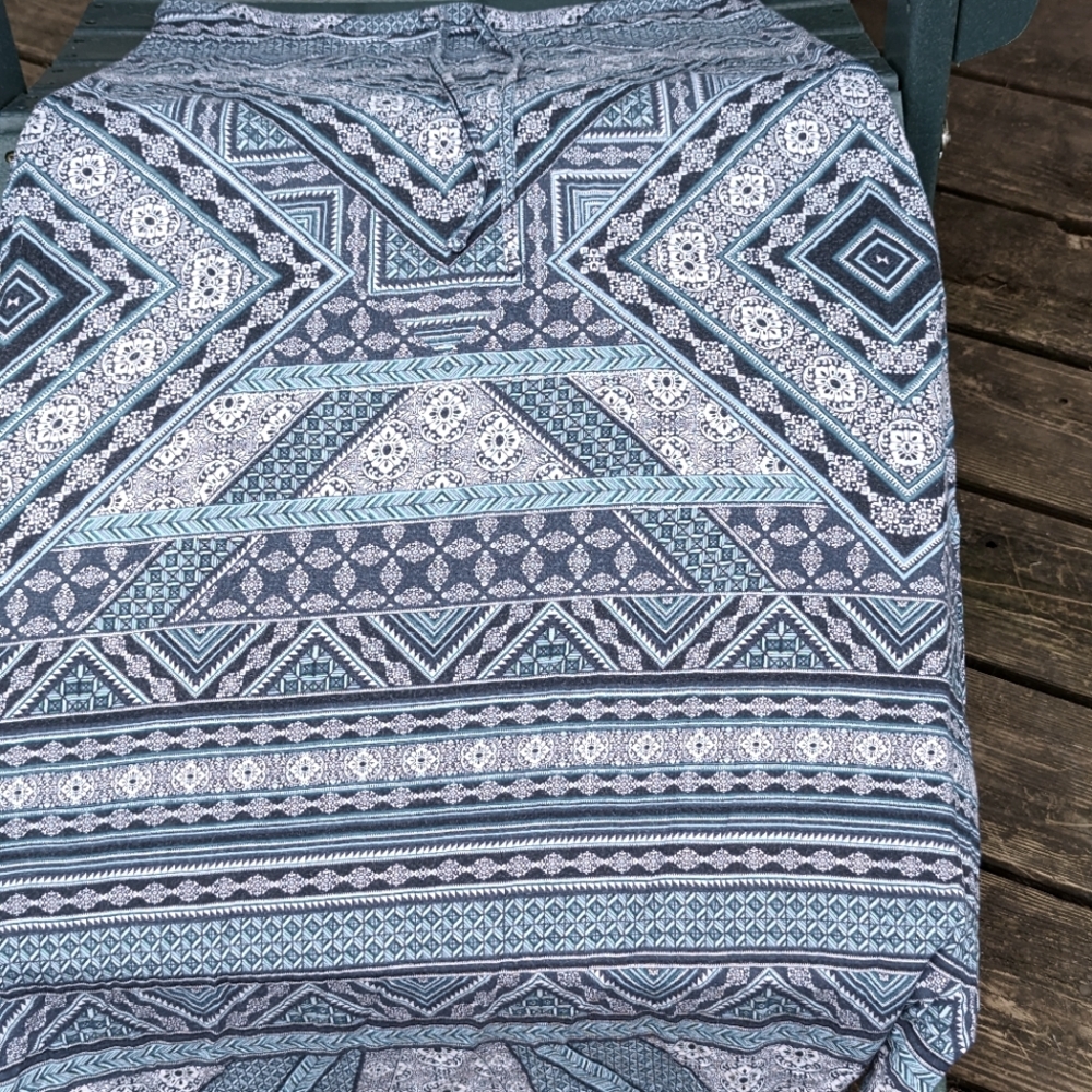 JJill Blue print Drawstring elastic waist rayon knit maxi Sz sm